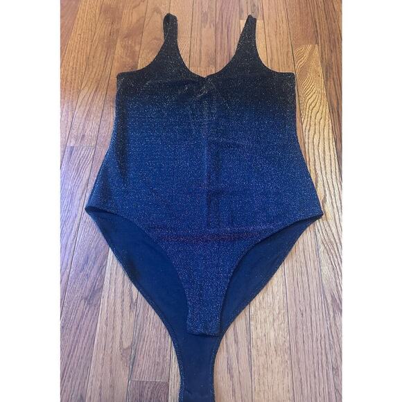 Wild Fable Metallic Black shimmer body suit size Medium - Picture 2 of 10